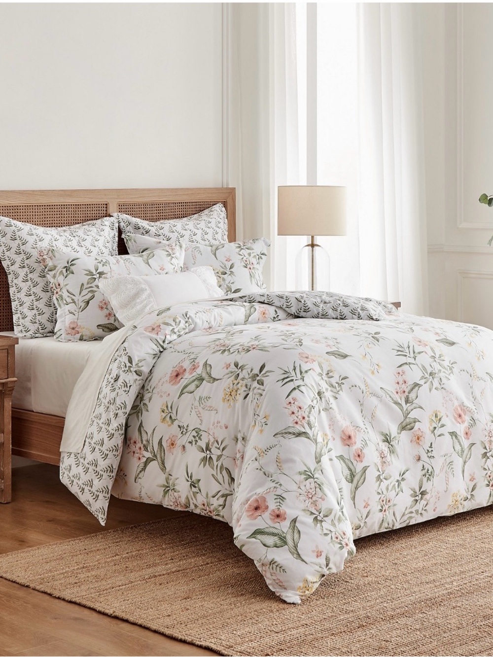 Levtex Floral Duvet Cover in White, Pink, and Green